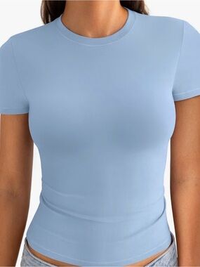EasyGala Classic Crewneck Short Sleeve Top - Light Blue